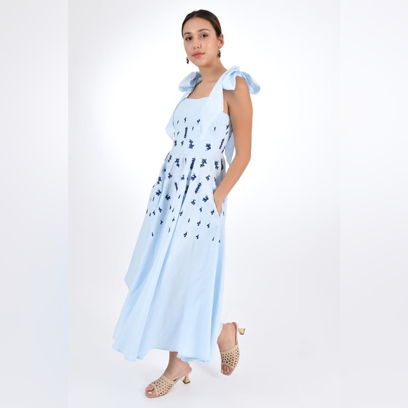 Fanm Mon MIMOSE Marassa - Light Lagoon 100% Linen Size XS Blue Floral - Picture 4 of 5